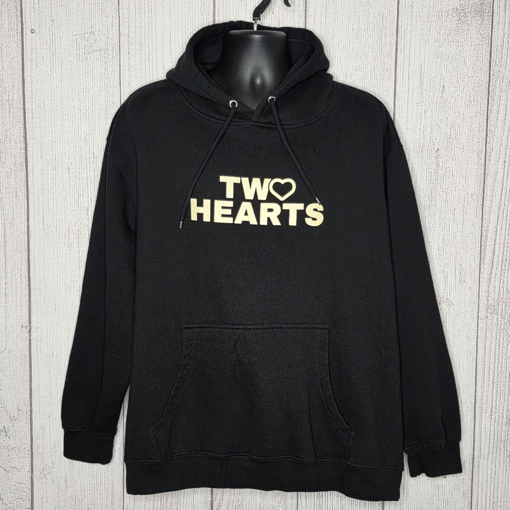 Two Hearts Hoodie Black Graphic Fanjoy Unisex Pullover, sz 2XL
